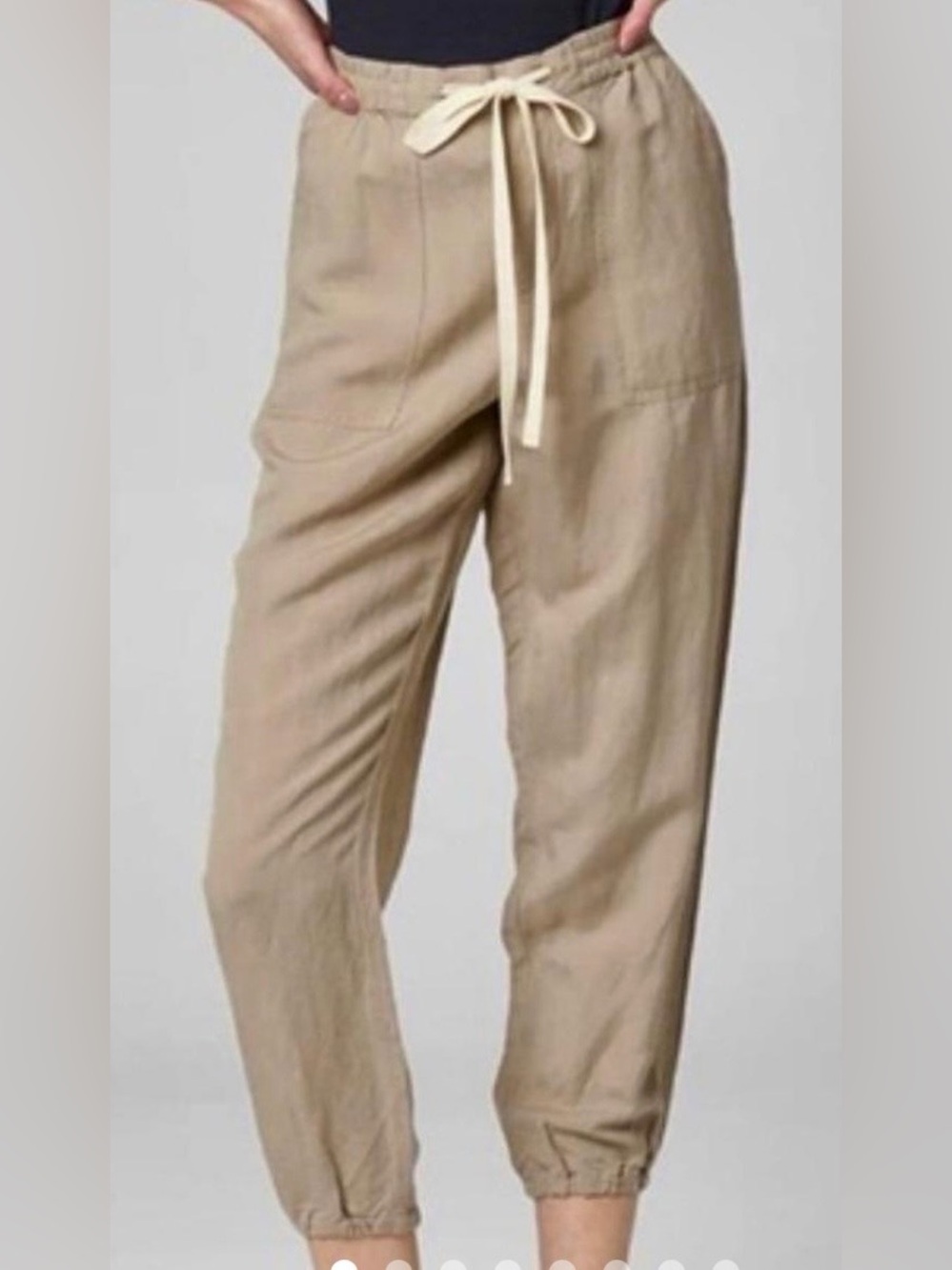 Blank NYC Beige Drawstring Linen Joggers